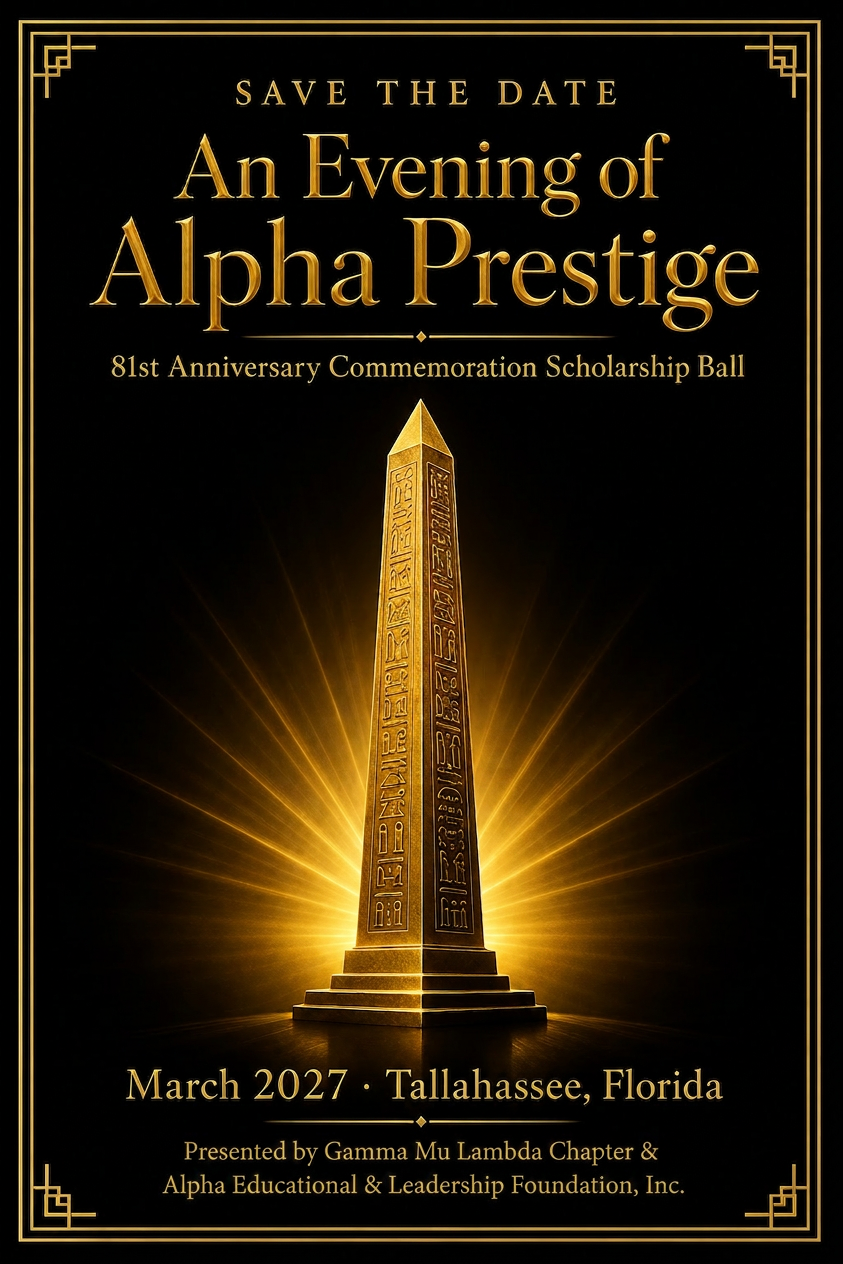 81st Anniversary Commemoration Scholarship Ball Save-the-Date flyer. An Evening of Alpha Prestige, March 2027, Tallahassee, Florida